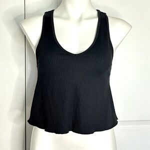 Electric & Rose Black Ribbed V-neck Racerback Shelf Bra Crop Tank M